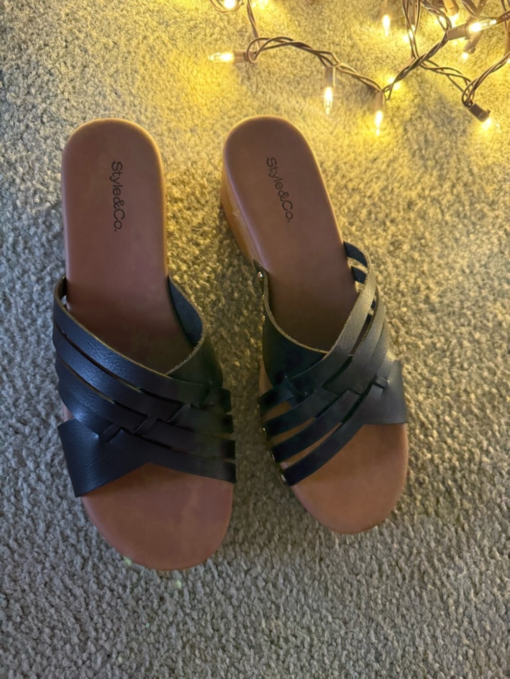 Style & Co. Black Woven Leather Slide Mules